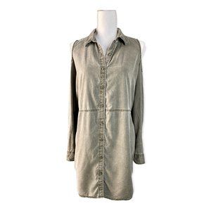 Express Women’s Green Cold Shoulder Dress Button Down Shirt Dress Size Medium